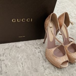 Gucci light pink crystal platform higheel